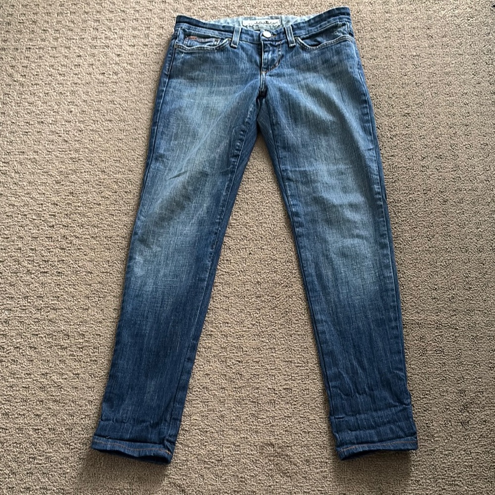 Madewell Blue Boyfriend Jeans with Fading and Cuffed Hem